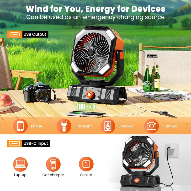 AIEPOCH Camping Fan Rechargeable - 30000mAh Battery Powered Misting Fan for Outdoor Beach Tent - Portable Battery Operated Tent Air Conditioner for Camping - Glamping Essentials (Orange) - Image 3